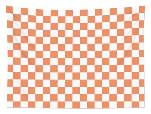 HVEST Retro Checkered Tapestry Orange Checkered Plaid Pattern Tapestry Wall Hanging Vintage Checkerboard Modern Minimalist Wall Art for Bedroom Living Room Dorm Decor, 60L x 80W Inches - color: Orange, size: 60"L x 80"W