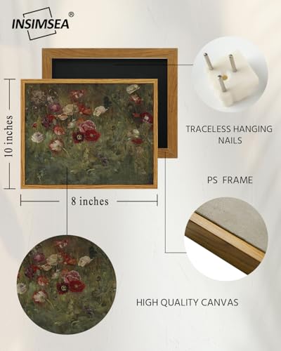 InSimSea Framed Canvas Wall Art, Vintage Bathroom Shelf Art, Poppy Picture, Kitchen Counter Moody Decor, 8"x10", Small Size - color: A Bed of Poppies, size: 10"L x 8"W