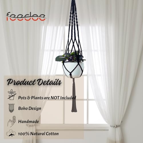 Feedee Macrame Plant Hangers - 6 Pack, Black, Indoor/Outdoor, Cotton - color: Black, size: Pack of 6