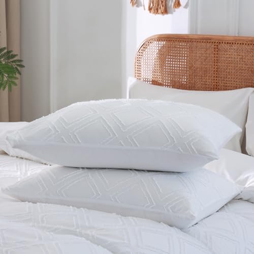 Duvet Cover Queen Size, 3PCS Boho Duvet Cover Set, Geometric Pattern Tufted Bohemian Comforter Cover Jacquard Knit Textured Bedding Set with Zipper Closure - color: White-02, size: Queen