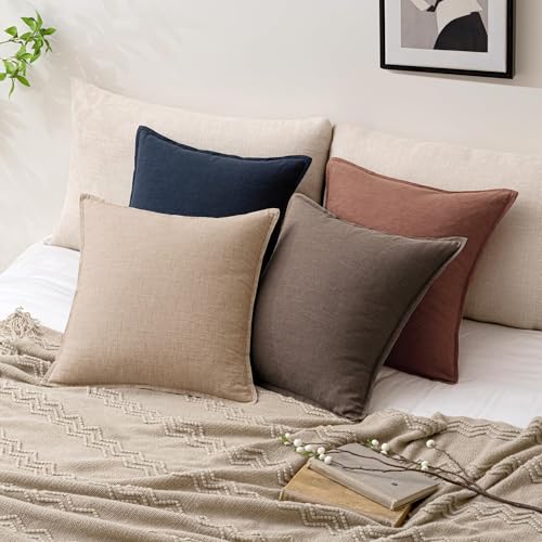 Decorative Linen Solid Throw Pillow Covers 18x18 Inch Set of 2 Rust Red Boho Accent Farmhouse Pillows Modern Neutral Home Decor for Couch Sofa Living Room Bed - color: Autumn Glaze, size: 18" x 18" (Pack of 2)