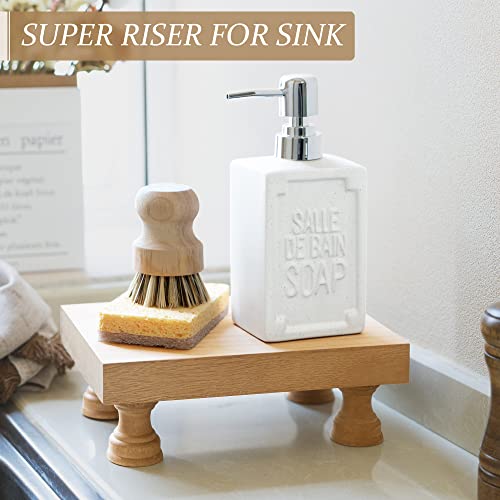 EOSAHR Modern Farmhouse Wood Riser for Display : Decorative Pedestal Stand for Home & Kitchen Decor and Retro Soap Stand for Sink - Rustic Bathroom Counter Tray and Countertop Organizer (Light Brown) - color: Light Brown - Paulownia Wood