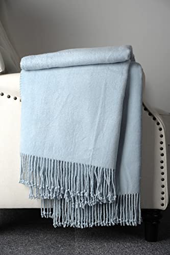 EP Mode Fringed Mulberry Silk Throw Blanket for Sofa (Baby Blue) - color: Baby Blue