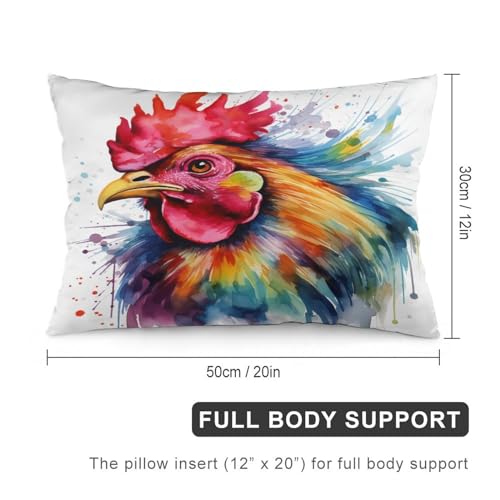 Pillow Cover Watercolor Chicken Lumbar Pillow Case Cushion 12 "x20 Funny Farm Animals Pretty Big Cock Cooling Pillow Cases Double-Sided Printing Design for Decoration Sofa Couch - color: Pattern-9, size: 20" x 12" (Pack of 1)