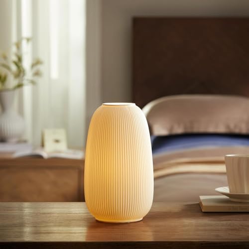 RONDURE 9.5" Modern Ceramic Table Lamp, Fully Dimmable Bedside Lamp for Bedroom Living Room Nightstand, White Translucent Ceramic Shade, Warm Ambient Decorative Corded Lighting, Bulb Included - style: Terra