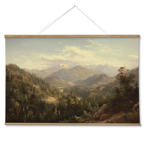 ARPEOTCY Extra Large Vintage Framed Wall Art, 36x54 Inch Mountain Mist Forest Landscape Hanging Canvas Prints Scroll Wall Art Decor for Living Room Bedroom, Retro Scenery Pictures Above of Bed - color: Deep Mountain Mist Forest