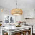 19 Inch Boho Chandeliers for Dining Room 5-Lights Farmhouse Light Fixtures Large Pendant Light Hand Woven Dining Table Light Fixture Rattan Hanging Lamp for Kitchen Island - size: 19 Inch