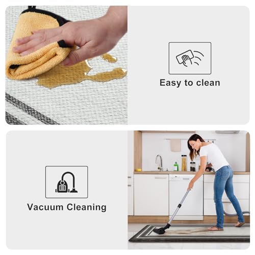KIMODE Anti Fatigue Kitchen Mat for Floor 2PC,Kitchen Rugs Non Slip Rubber Backing,Waterproof Farmhouse Kitchen Floor Mat,Cushioned Standing Mat for Home Decor,Office,Laundry,Sink,Desk,Black and Grey - color: Black, size: 17.3" x 47 "+ 17.3" x 29 "--0.47