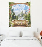 EMMTEEY Scenic Tapestry View from Balcony of Waterfalls with Castles - Living Room 50x60 Inches Present for Families - color: Balcony Scenic, size: 50"L x 60"W