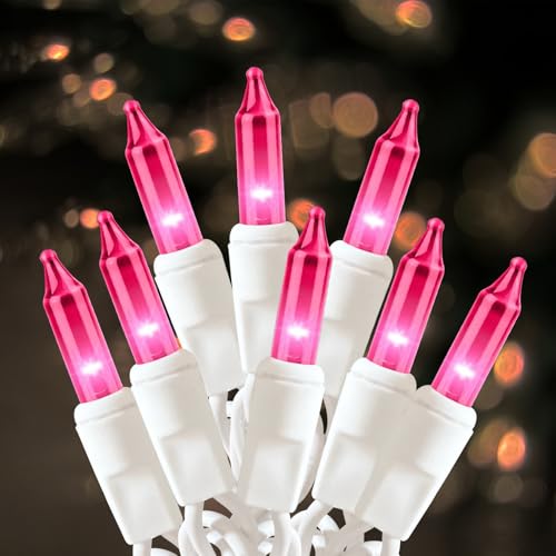 HISHINY Christmas Lights 100 Count Pink Christmas Tree String Lights with White Wire for Outdoor Indoor Christmas Decorations Wedding Decorations Valentines Day Decor,UL Certified (21feet) - color: Pink