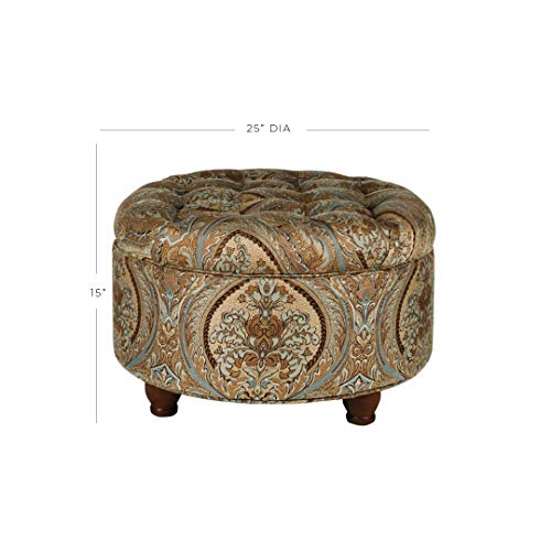 Homepop Home Decor |N8264-F1044 | Large Button Tufted Woven Round Storage Ottoman | Ottoman with Storage for Living Room & Bedroom, Traditional Paisley - color: Brown and Teal