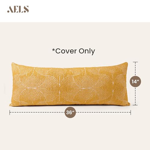 AELS Boho Decorative Textured Lumbar Throw Pillow Covers 14x36, Organic Modern Mid Century Rainbow Tufted Long Pillow Case, Farmhouse Geometric Woven Cushion Case for Bed Couch Sofa, Mustard Yellow - color: Mustard Yellow, size: 36" x 14" (Pack of 1)