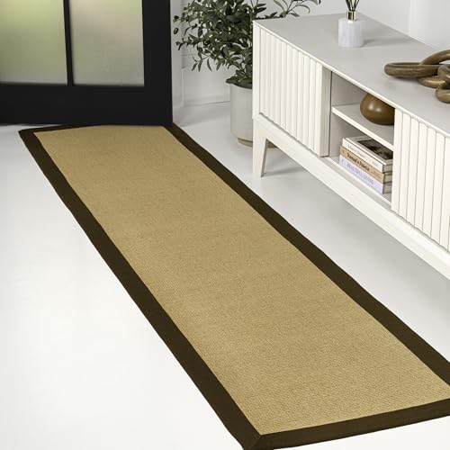 JONATHAN Y Border Jute Runner Rug Natural/Brown 2X8 ft, Camden Farmhouse Cottage for Living Room, Bedroom, Kitchen, Office, Easy-Cleaning, High Traffic, Pet-Friendly, Non-Shedding KTN100B-28 - color: Natural/Brown, size: 2'2" x 8' (Runner)