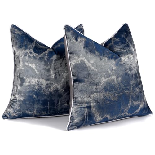 Navy Blue Abstract Throw Pillow Covers 18x18 inch Set of 2 Jacquard Pillow Cases Farmhouse Decorative Cushion Covers for Sofa Couch - color: Jacquard 2