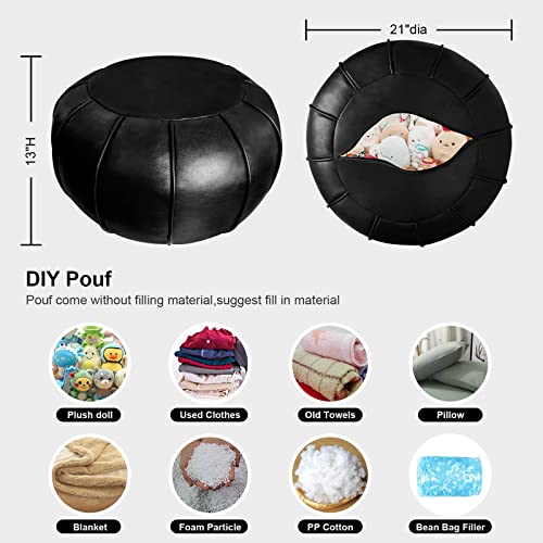 Louis Donné Round Unstuffed Faux Leather Pouf Ottoman Cover, Portable Indoor Outdoor Foot Rest Cover with Invisible Zipper, Sturdy Footstool Cushion Case for Home Patio Balcony Daily Use, Cover Only - color: St126black