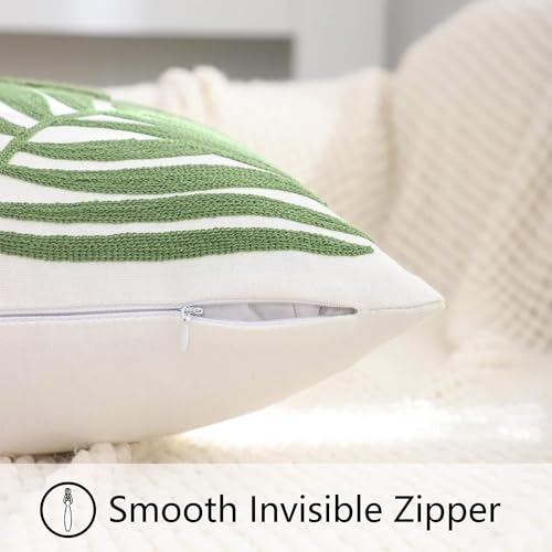 Embroidered Throw Pillow Covers 12x20 Pack of 2 Green Botanical Tropical Leaf Pillow Covers Beach Ocean-Themed Decorative Cushions Case Farmhouse Boho Plant Tufted Pillowcases for Summer - color: Green Tropical Leaf, size: 20" x 12" (Pack of 2)