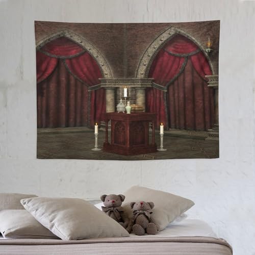Houselerax Gothic Tapestry,Antique Victorian Style Black Red Mysterious Dark Room in Castle Pillars Candles Atmosphere Pattern Wall Hanging Decor Tapestries for Bedroom Living Room 60"x40" - color: Gothic-13, size: W60xL40in