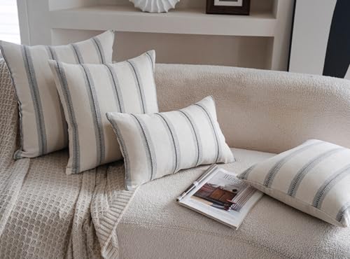 Cethom Boho Throw Pillow Covers 20x20 Set of 2, Grey Striped Decorative Pillow Cases for Couch Chair Bed, Farmhouse Modern Accent Cushion Covers for Living Room Bedroom Sofa Home Decor - color: Grey, size: 20" x 20" (Pack of 2)