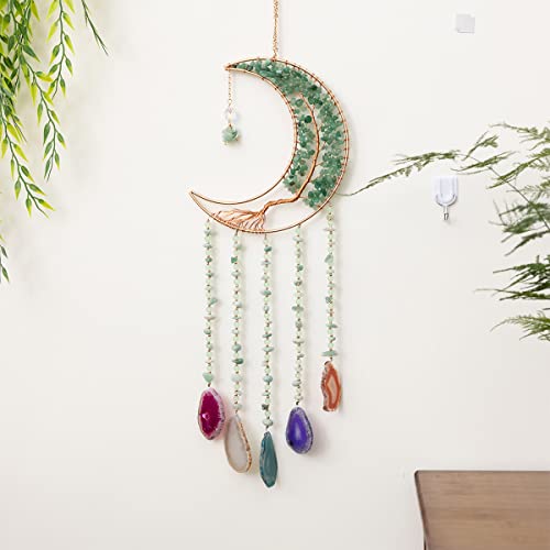 Green Agate Dream Catchers with Crystal Tree of Life Gemstone Dream Catchers Natural Gem Agate Wall Hangings Room Dreamcatchers Decor (Green) - color: Green