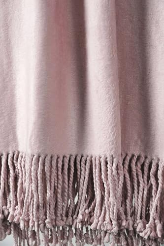 EP Mode Fringed Mulberry Silk Throw Blanket for Sofa (Cameo Pink) - color: Cameo Pink