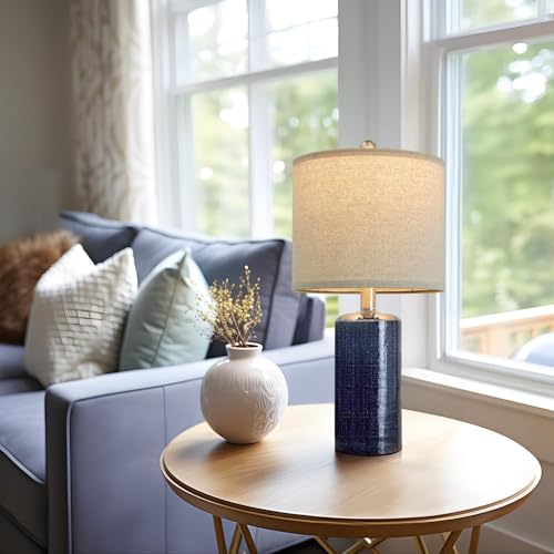 G-SAFAVA 20.25" Small Table Lamps Set of 2 Modern Ceramic Lamps for Living Room Farmhouse Bedside Lamps Boho for Night Stands Bedroom Lamps Side Table Lamps End Table Lamps, Blue - color: Blue