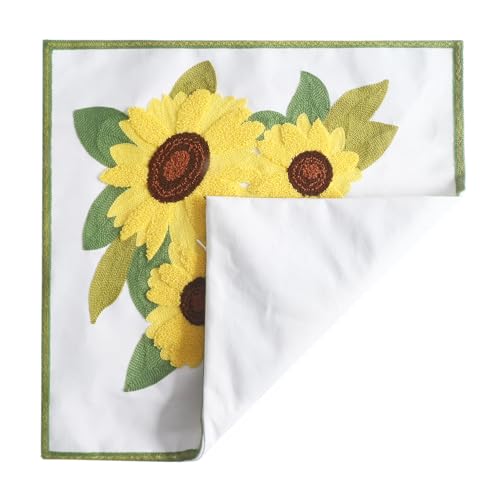 Embroidery Throw Pillow Covers 4 Sunflowers 18x18 Inch Decorative Cushion Case Floral Design 100% Cotton Home Decor Yellow Flowers 45x45cm, 1 Piece - color: 4 Sunflowers