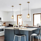 KCO Lighting Mid Century Modern Pendant Chandelier Amber Glass Hanging Lamp Gold Globe Pendant Lights Kitchen Island Brushed Brass Pendant Light Large Kitchen Pendant Lighting Over Island - color: Amber
