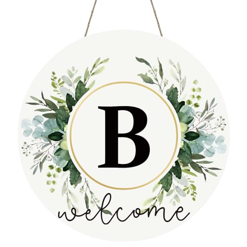 Monogram Letter B Wreaths for Front Door Wreath Wooden Welcome Sign for Front Door Decor Floral Family Last Name Initial House Warming Spring Summer Porch Rustic Wall Home Kitchen Boho Decorations - color: Letter B