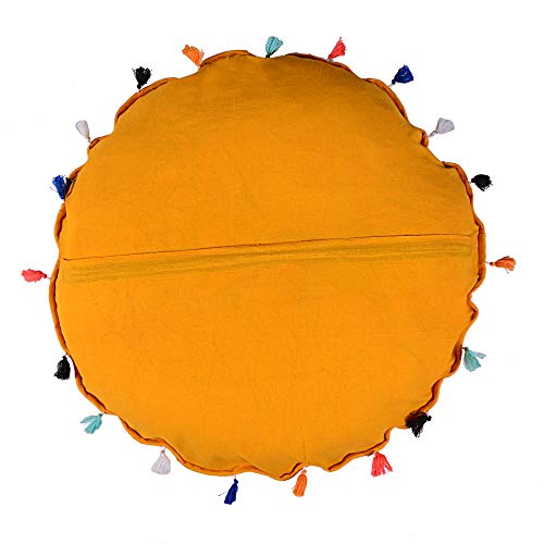 Rajasthani Handmade Colorful Decorative Floor Pillow Cover Meditation Patchwork Patchwork Cushion Seating Accent Boho Chic Indian Handmade Cover ONLY (Yellow, 32X32 Inches) - color: Yellow