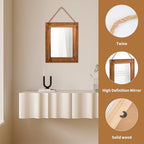 Wall Decorative Mirror 12 x 16 Inch Rust Farmhouse Rectangular Mirrors Wood Frame Mirror with Hanging Hemp Rope for Bedroom, Bathroom, Living Room, Entryway (Brown)