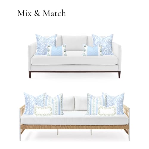 Hofdeco Premium Grandmillennial Coastal Hampton Patio Indoor Outdoor Throw Pillow Cover Only, 20"x20" Water Repellent for Backyard, Couch, Poolside, Baby Blue Print Fretwork Trellised Screen - color: Baby Blue Fretwork Trellised Screen 20"x20"