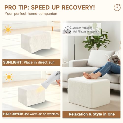 Tiita Square Stuffed Pouf Ottoman, Plush Poufs with Foam Chunk Filling, Foot Rest Stool for Living Room, Cream - color: Square Cream