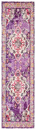 SAFAVIEH Monaco Collection Runner Rug - 2'2" x 6', Violet & Fuchsia, Non-Shedding & Easy to Clean, Distressed Medallion Design, Ideal for Hallway, Foyer, Entryway, Kitchen, Bedroom (MNC243P) - color: Violet/Fuchsia, size: 2'2" x 6' (Runner)