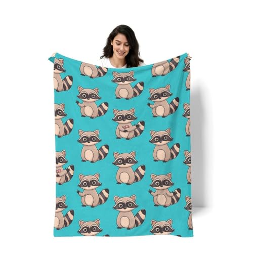 Raccoon Pattern Blanket, Cute Animal Flannel Throw Blanket for Couch Bed Or Chair, Luxury Lightweight Comfy Blankets Home Decor Gift(1) 40x50in(100 * 125cm) - color: Style, size: 40x50in(100*125cm)