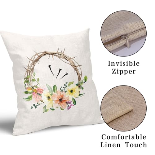 He is Risen Easter Religious Pillow Covers 16x16 Inches Colorful Flowers Throw Pillow Case Set of 2 Easter Spring Pillow Cover Cotton Linen Cushion Cover for Home Couch Sofa Bedroom Livingroom - color: He is Risen231123, size: 16" x 16" (Pack of 2)
