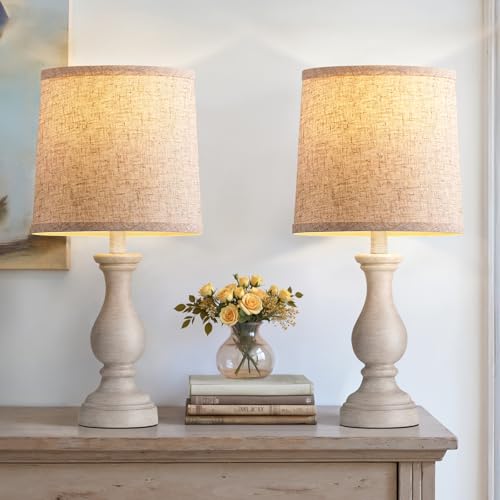 Seealle Farmhouse Table Lamps Set of 2 - Rustic Bedroom Lamps for Living Room, 22" Boho Bedside Lamp for Night Stands End Table Office Desk Lamp Nightstand Clearance Decorating with Linen Shades - color: A. Antique Grey