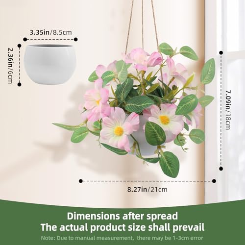 Artificial Flower Hanging Fake Daisy Plants Plastic Vase for Wedding Office Porch Balcony Home Decor Table Centerpieces - Pink - color: Pink