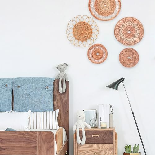 LEIQI Handwoven Rattan Round Flat Wall Basket Nordic Styles Artisanal Weave Hanging Wall Decors for Living Room - size: B