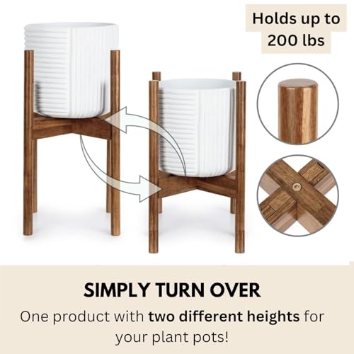 Fox & Fern Adjustable Plant Stand Indoor — 8 to 12 Inch Premium Mid Century Bamboo Plant Stand with Adjustable Width; Plug In Design; Easy to Assemble; Two Heights - For 8, 9, 10, 11 & 12 Inch Pots - color: Polished Bamboo, size: 8 - 12 Inch - Adjustable