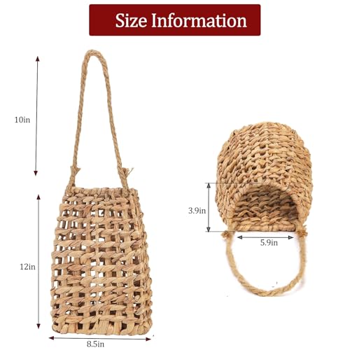 Natural Handwoven Water Hyacinth Hanging Basket – Boho Wall Decor for Front Door, Flowers, Mail & Veggies Storage – Wicker Organizer for Home, Pantry, Garden, Farmhouse