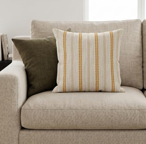 SanVia Cotton Throw Pillow Covers 20x20 – Handwoven Jacquard Texture, Fade-Resistant, No Pilling – Hidden Zipper, Decorative Cushion Cover for Sofa, Couch, Bed – Insert Not Included (Striped, White) - color: Ivory Gold, size: 20" x 20"