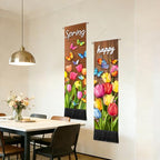 seewan 2 Pack Long Vertical Wall Tapestry, Boho Nature Landscape & Floral Aesthetic Wall Hanging for Bedroom Living Room Home Decor, Long Narrow Art Tapestry with Sunrise Mountain Botanical Designs, 13" × 51" (Spring Tulip Meadow, 13"Wx51"H, Unframed) - c