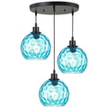 3-Light Kitchen Island Pendant Light with Blue Glass Shades, Adjustable Black Hanging Ceiling Lamp, Mid Century Modern Chandelier for Dining Room, Breakfast Bar, Farmhouse - color: Blue, 3-Light