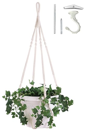Giant XXL 55 Inches Macrame Planter Hanger Large for 15 inch Pot + Swag Hook | Extra Large Hanging Planter for Indoor Plants | No Pot/Plant Included (XXL) - color: Beige