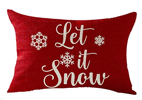 Happy Winter Merry Christmas Set of 4 Snowflake Blessed Believe Let It Snow Decorative Lumbar Throw Pillow Cover12X20 inches - color: Set of 4