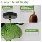 Modern Green Glass Pendant Light Fixtures 2-Pack Flower Pendant Lights Kitchen Island 59“ Adjustable Hanging Ceiling Lighting Wooden Grain Hanging Lamp for Farmhouse Dining Room - color: Green, 2 Pack