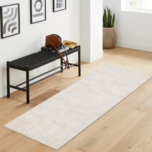 RUGSREAL Hallway Runner Rug 2.5x10 Long Kitchen Rug with Rubber Backing Low Pile Stain Resistant Entryway Carpet Washable Modern Solid Color Runner for Living Room Bedroom, Beige - color: Beige, size: 2'6" x 10' (Runner)