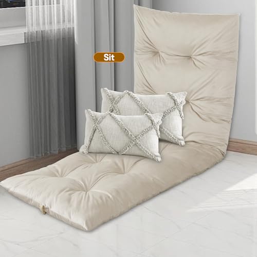 BALAPET Floor Lounger Pillow,Foldable Light Thick Tufted Floor Pillow Cushion with Elasticized Webbing for Easy Storage Floor Lounger for Meditation, Playing, Yoga, Reading, Sleeping(Beige White) - color: Beige White