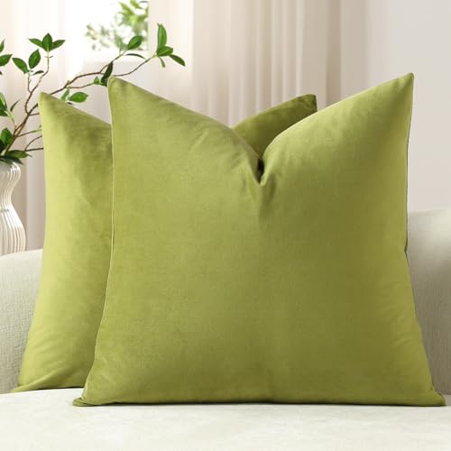 DEZENE Euro Sham Covers 24x24 Chartreuse: Pack of 2 Cozy Soft Velvet Square Modern Luxury Decorative Throw Pillow Cases for Sofa Couch Living Room Bed Home Decor - color: Chartreuse, size: 24" x 24" (Pack of 2)