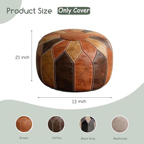 Thgonwid Round Unstuffed Pouf Cover, Faux Leather Storage Ottoman, Boho Moroccan Foot Stool, Multi-Purpose Home Decor for Living Room, Bedroom and Balcony, Retro Moroccan Color, No Filling Included - color: Moroccan（no Stuffing）